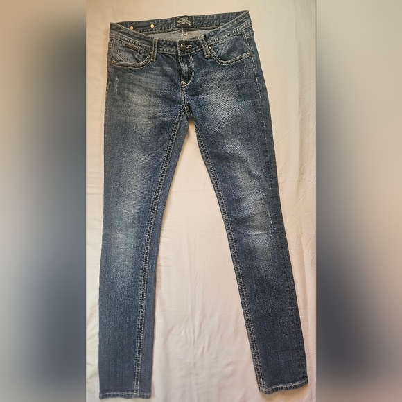 3R Rock For Express Womens Blue Lightly Distressed Skinny Denim Jeans Size 28 - Picture 1 of 12